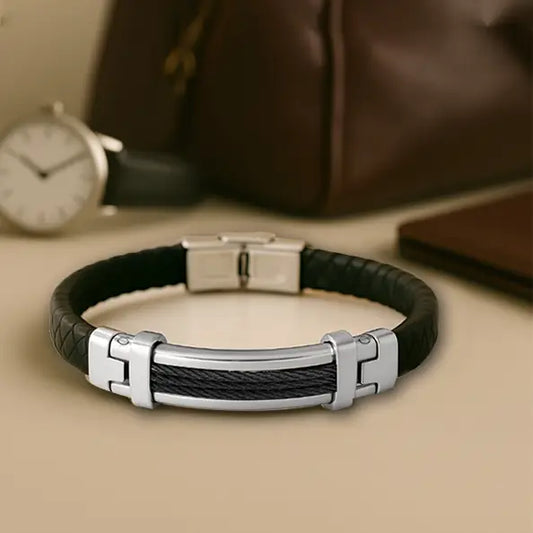 Leather Bracelet SS Clasp Mens 71