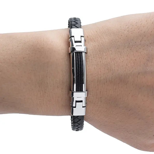 Leather Bracelet SS Clasp Mens 71