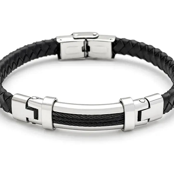 Leather Bracelet SS Clasp Mens 71