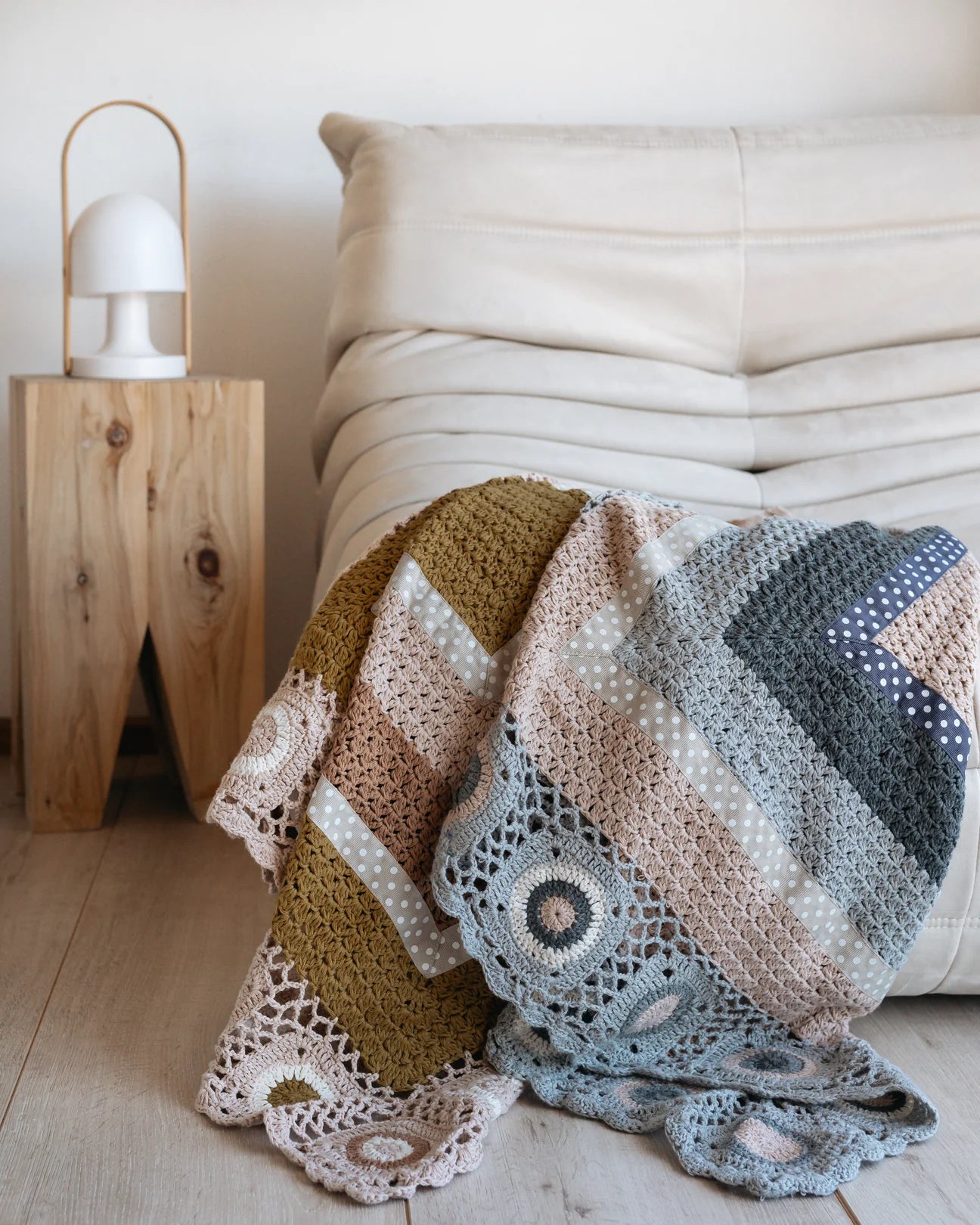 Grey and Cream Crocheted Blanket