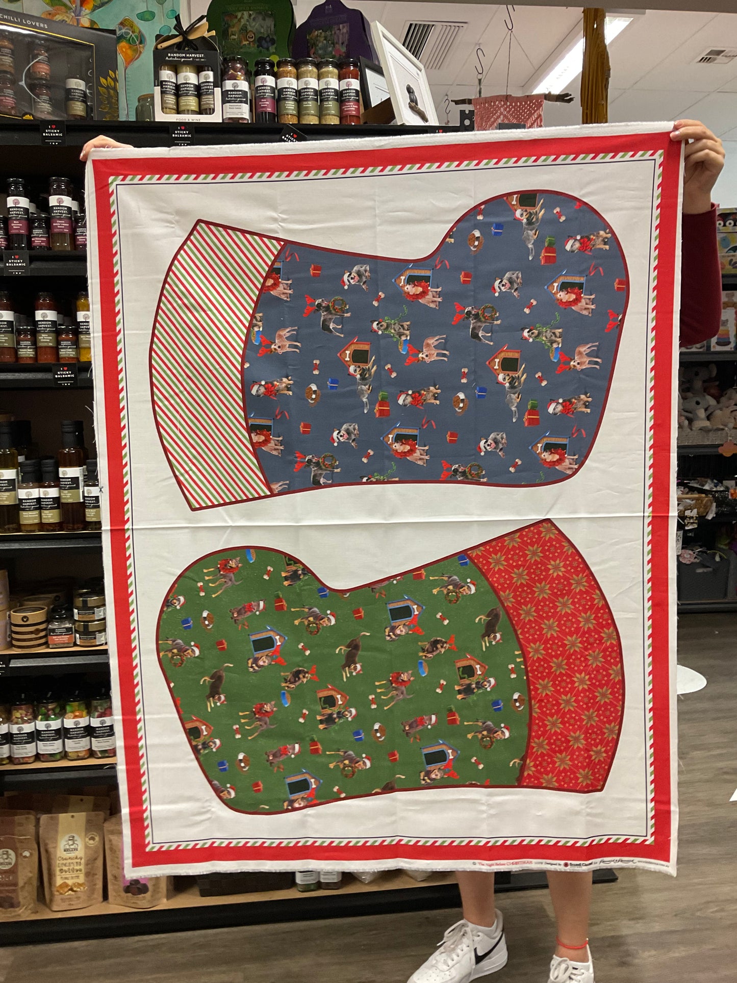 Fabric - Panel The Night Before Christmas Santas Helpers Dogs Stocking