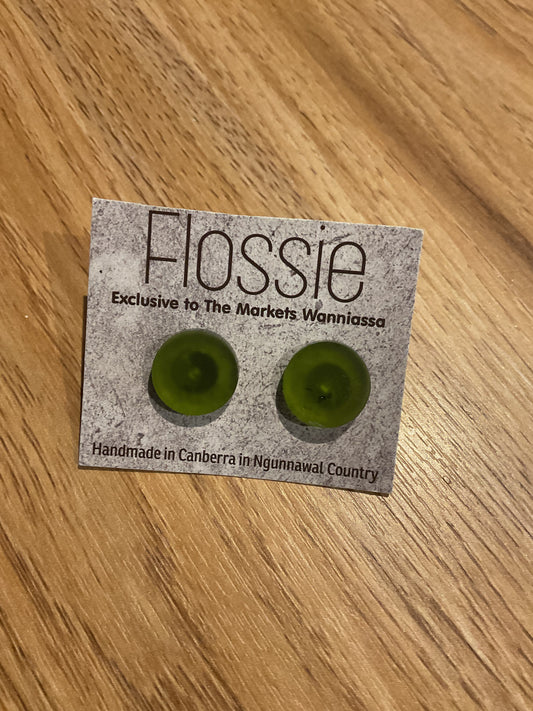 *Earrings Opaque Green Round Studs