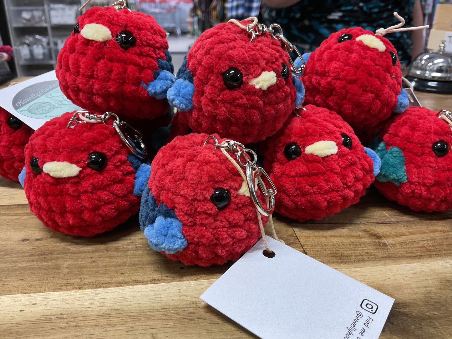 Crochet Rosella Keyrings