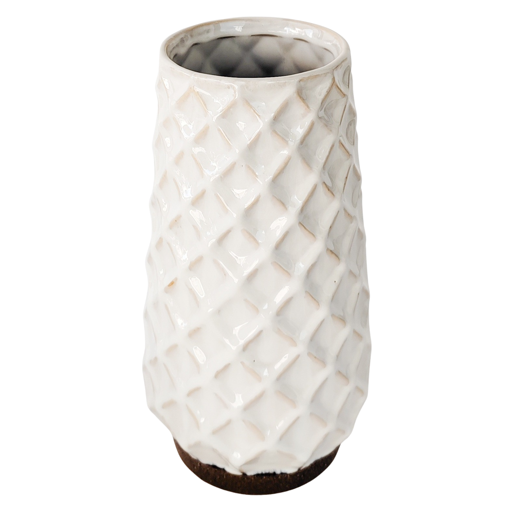 Cross Hatch Vase White Large