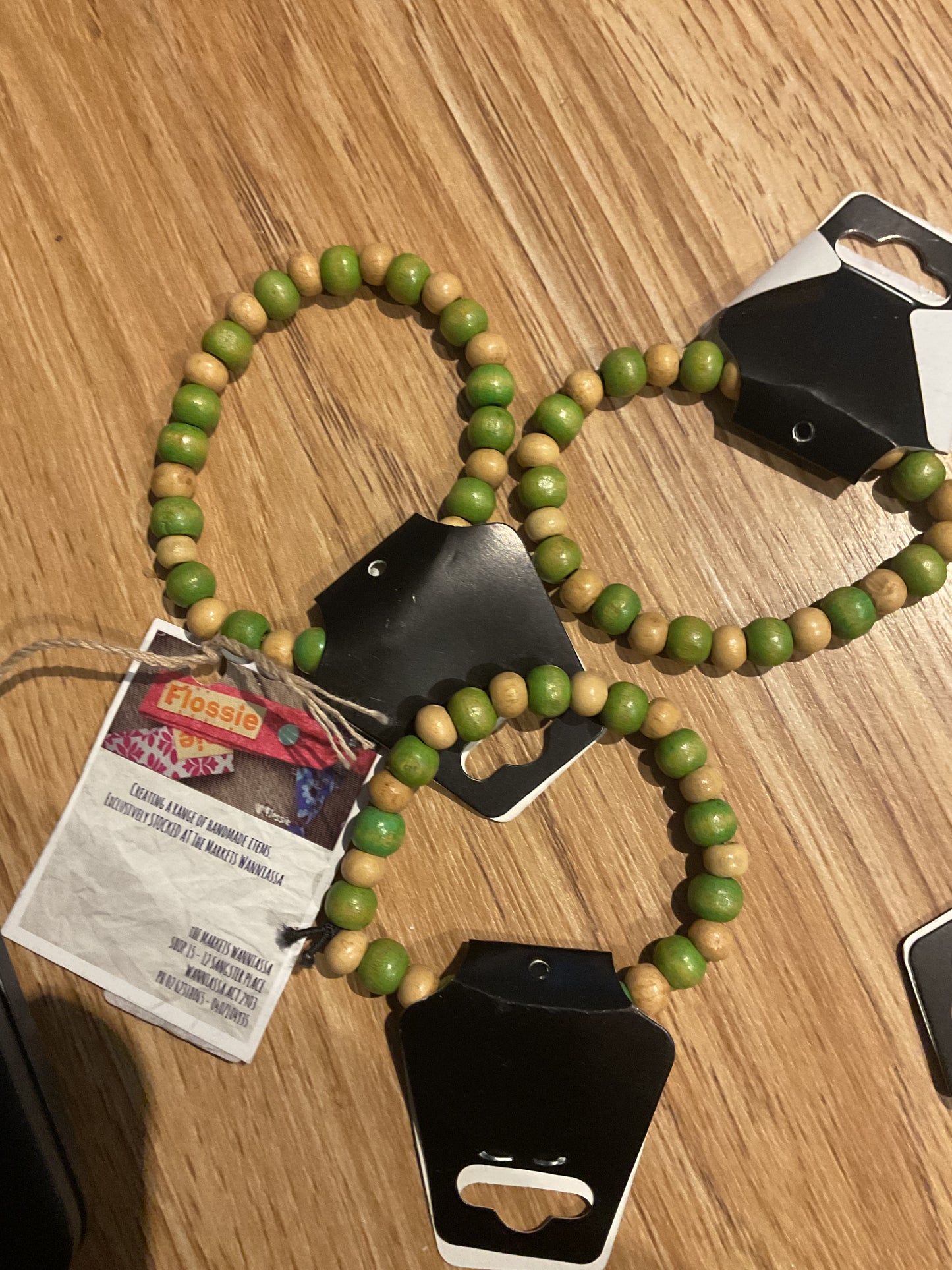 *Bracelet Wooden Beads Teal & Natural