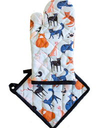 Oven Glove & Pot Holder Set - Colourful Cats