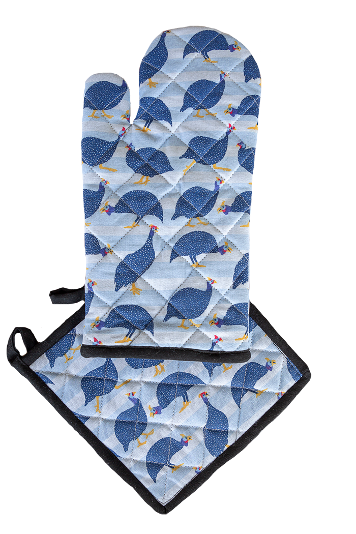 Oven Glove & Pot Holder Set - Guinea Fowl