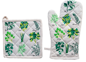 Oven Glove & Pot Holder Set - Culinary Herbs