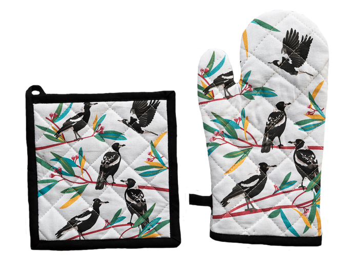 Oven Glove & Pot Holder Set - Magpies