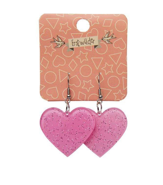 Resin Drop Heart Earrings - Glitter Pink