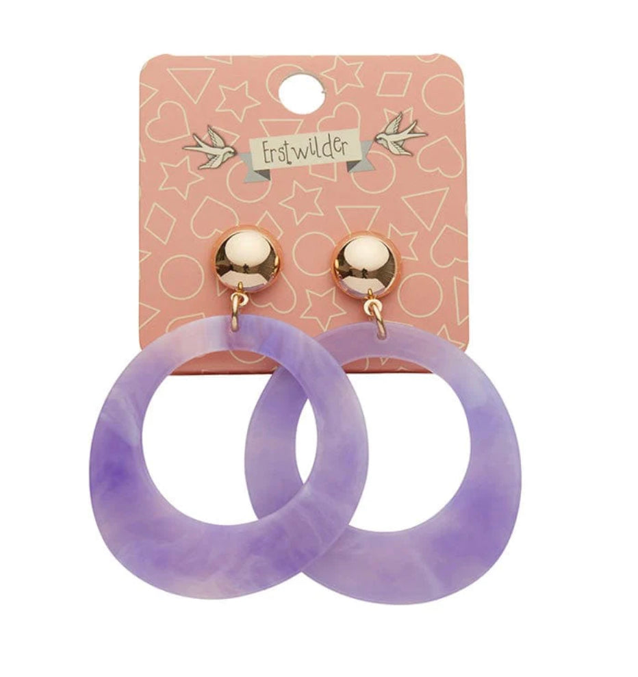 Resin Circle Drop Earrings - Purple