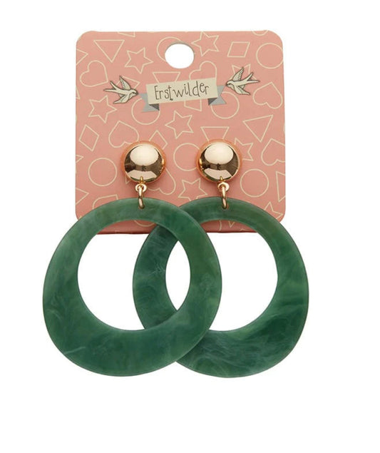 Resin Circle Drop Earrings - Green