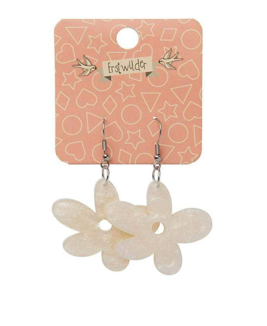 Resin Drop Flower Earrings - Marble White