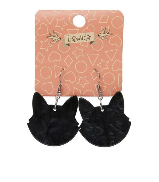 Resin Drop Cat Earrings - Black