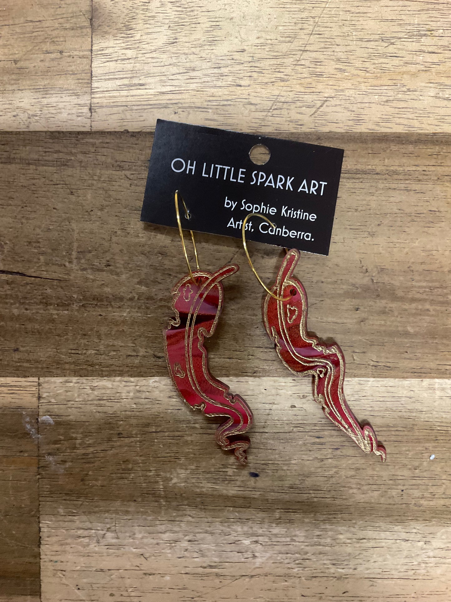 Marble Red Gum Leaf Earrings