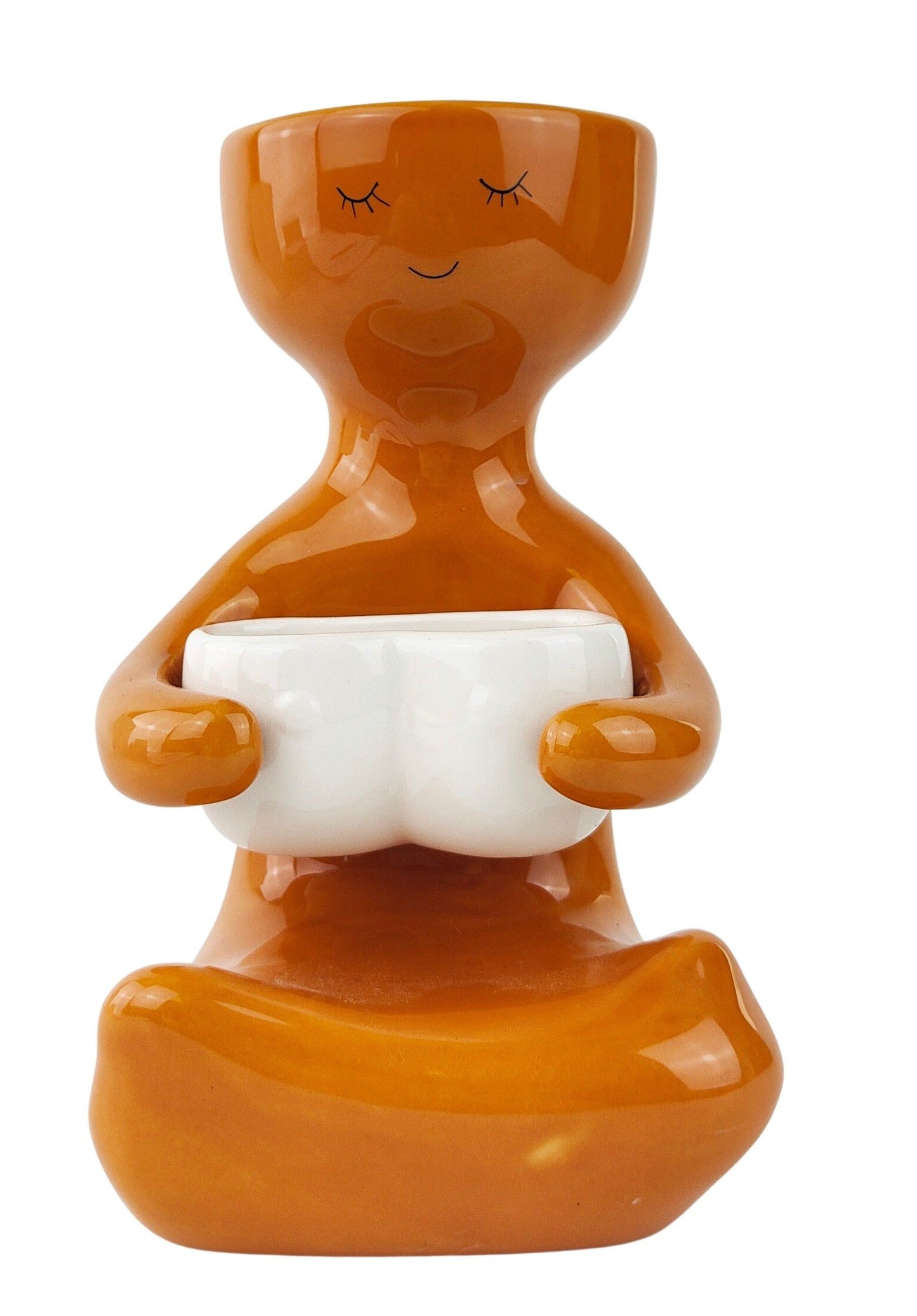 Lady Holding Booby Pot Planter - Caramel