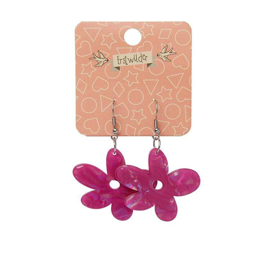 Fuchsia Flower Texture Resin Drop Earrings