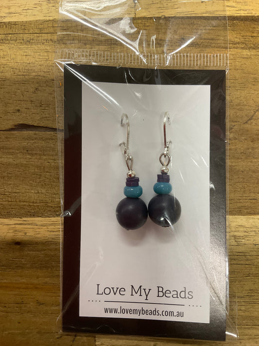 Earrings Beaded Drop Navy