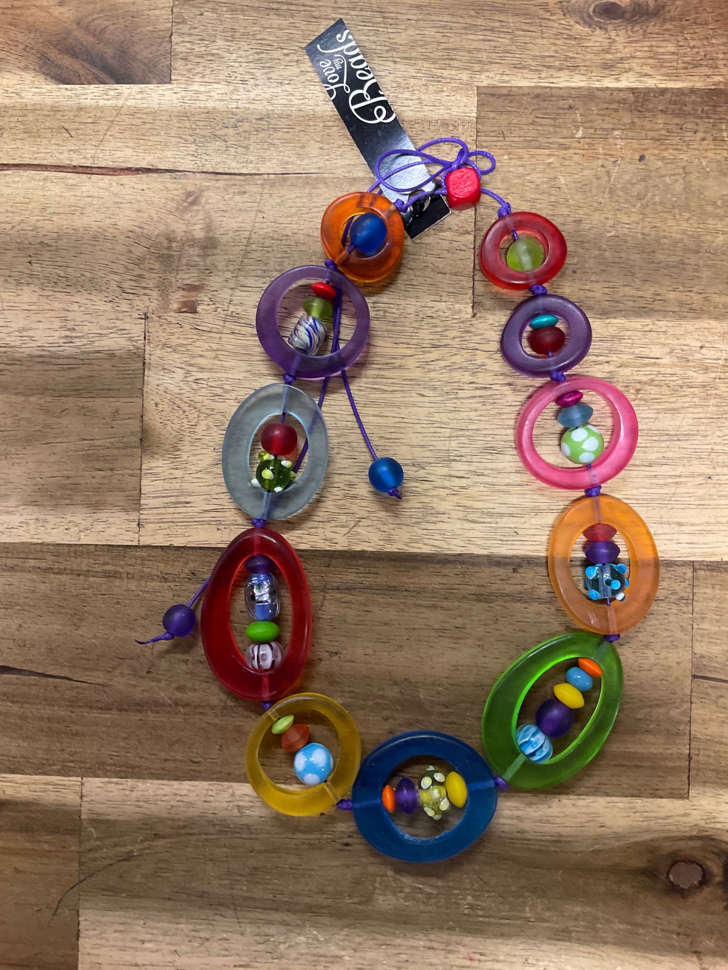 Resin Donut Adjustable Necklace - Rainbow