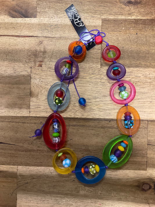 Resin Donut Adjustable Necklace - Rainbow