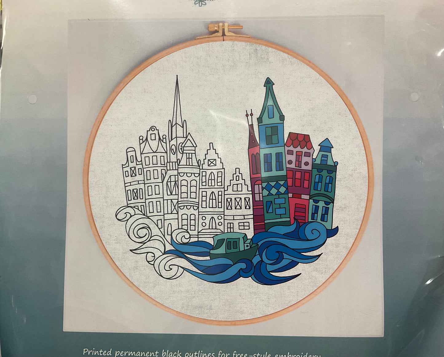 Simy's Embroidery Kit Pre Printed Boat and Buildings