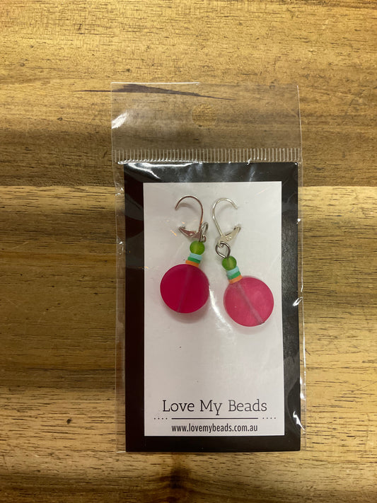 Earrings Beaded Drop Pink