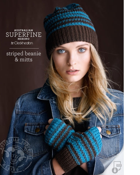 Pattern Striped Beanie & Mitts #431