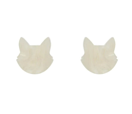 Essential Earrings Cat Head Ripple Resin Stud White