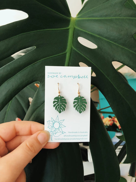 Monstera Leaf Earrings Green
