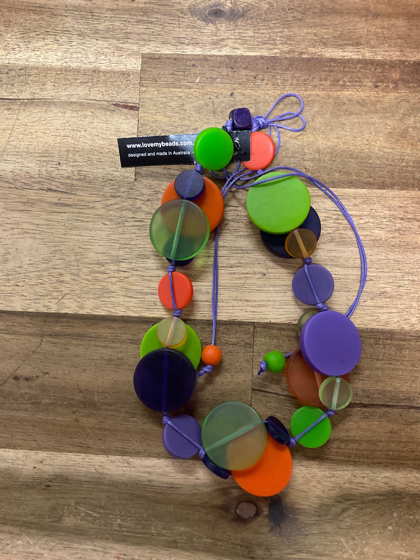 Double Coin Adjustable Resin Necklace - Green/Purple/Orange