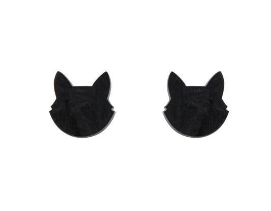 Essential Earrings Cat Head Glitter Resin Stud Earrings Black