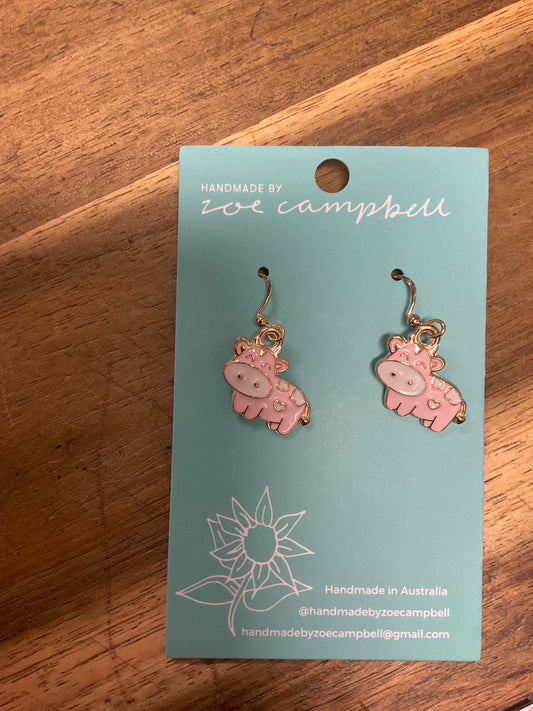 Novelty Cow Earrings Pink