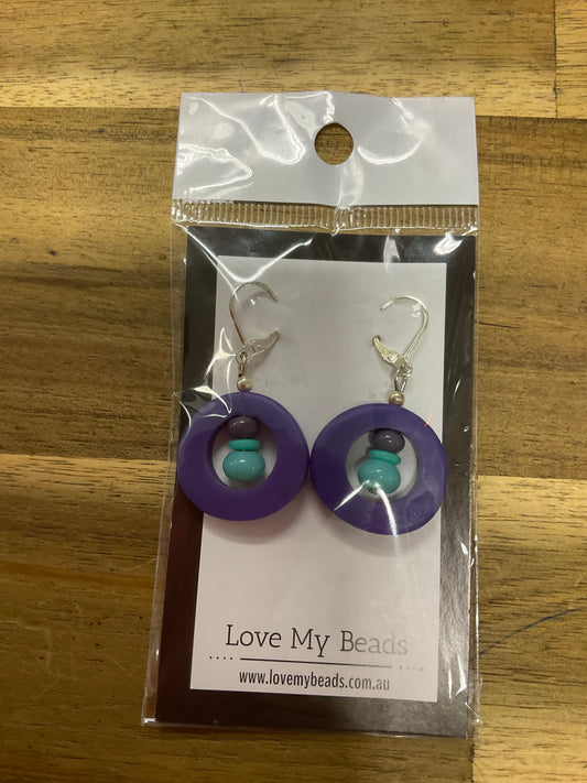 Earrings Resin Donut Small Purple/Teal