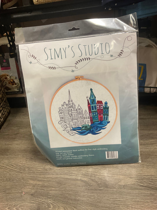 Simy's Embroidery Kit Pre Printed Boat and Buildings