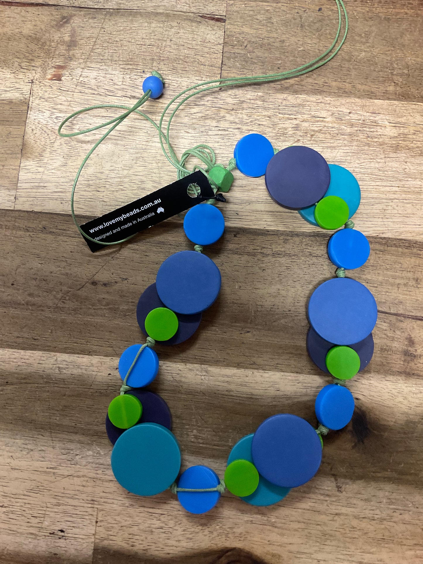 Double Coin Adjustable Resin Necklace - Navy/Teal/Blue